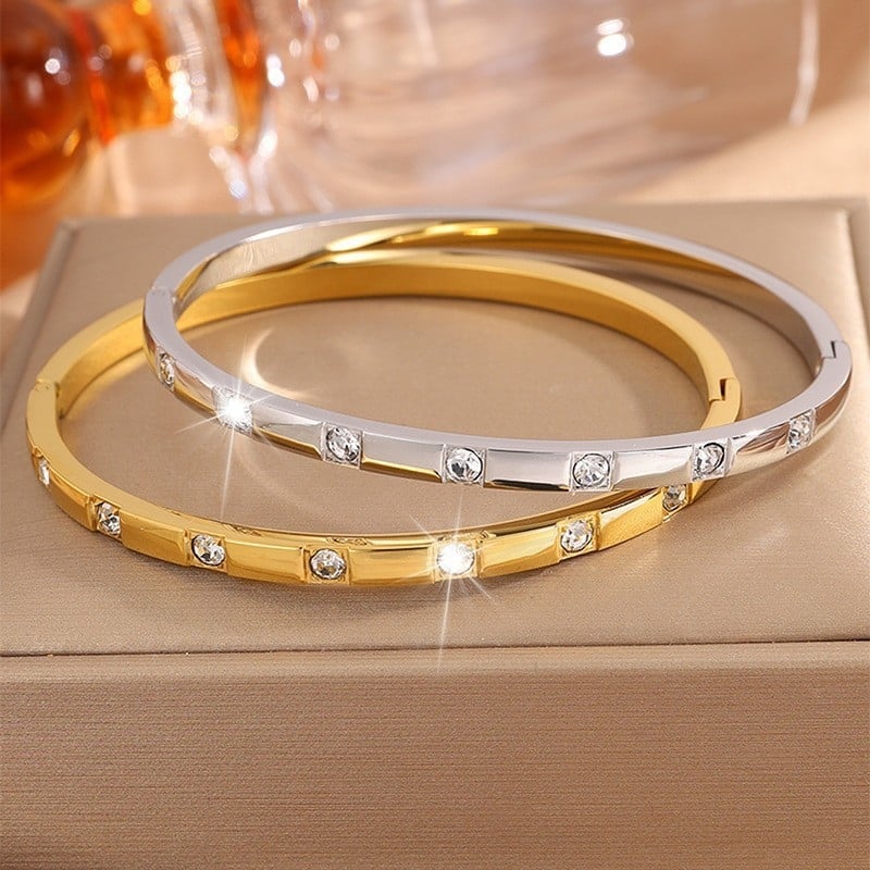 Brățară din oțel titan pentru femei, cu diamante pătrate, culoare stabilă, accesoriu la modă