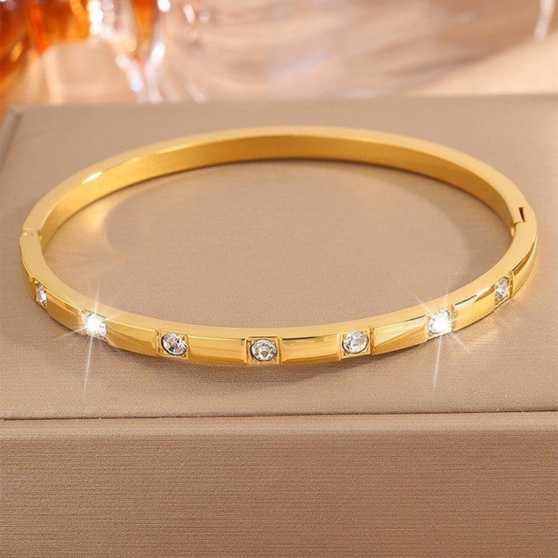 Brățară din oțel titan pentru femei, cu diamante pătrate, culoare stabilă, accesoriu la modă
