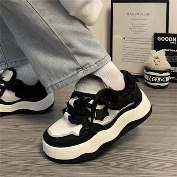 Adidași pentru femei cu talpă groasă, primăvara 2025, stil retro, pantofi sport cu blocuri de culoare și motiv stea