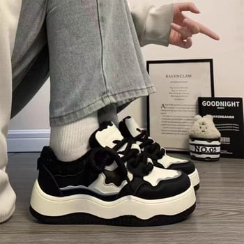 Adidași pentru femei cu talpă groasă, primăvara 2025, stil retro, pantofi sport cu blocuri de culoare și motiv stea