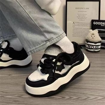Adidași pentru femei cu talpă groasă, primăvara 2025, stil retro, pantofi sport cu blocuri de culoare și motiv stea