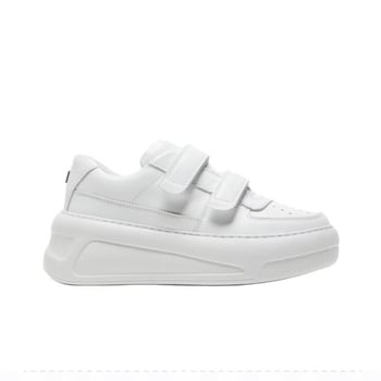 Pantofi sport dama din piele albă cu Velcro, talpă groasă, creștere înălțime, casual