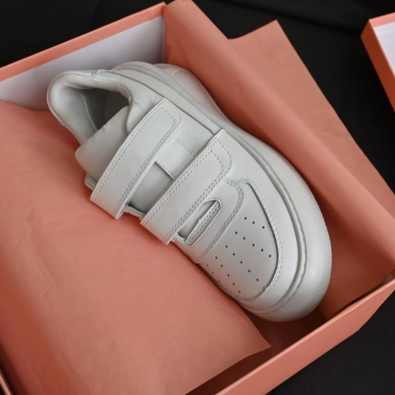Pantofi sport dama din piele albă cu Velcro, talpă groasă, creștere înălțime, casual