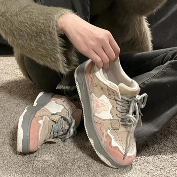 Női vastag talpú sneaker, 2026 tavasz-ősz új kollekció, kerek orrú, sokoldalú fehér sportcipő