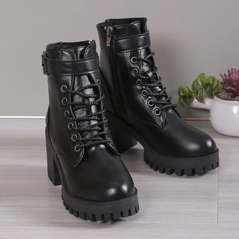 Botine Martin pentru femei, talpă groasă și cataramă, toamnă-iarna 2025, stil britanic, botine scurte cu toc înalt