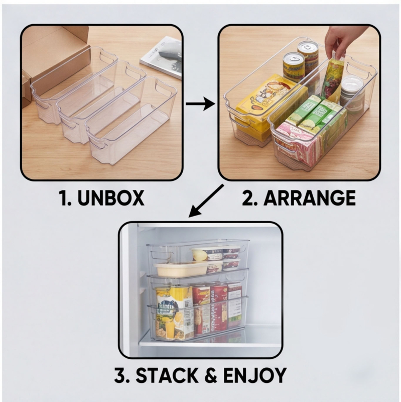 Cutie transparentă de depozitare a alimentelor pentru frigider și congelator, cu posibilitate de stivuire