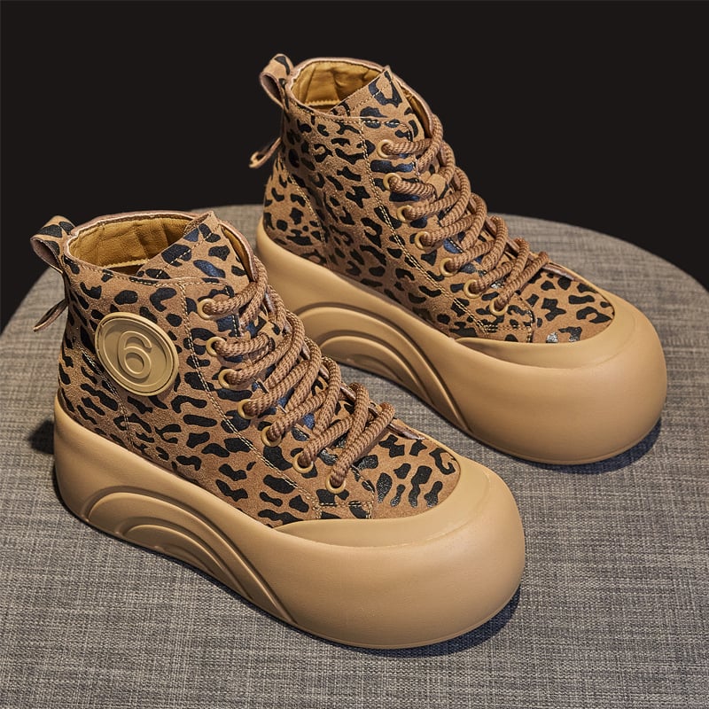 Adidași sport albi pentru femei, cu platformă înaltă, imprimeu leopard, toamna 2025