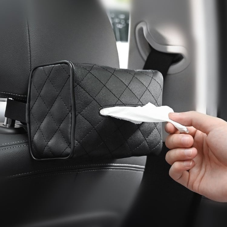 Cutie de șervețele auto din piele, cu prindere suspendată la spatele scaunului