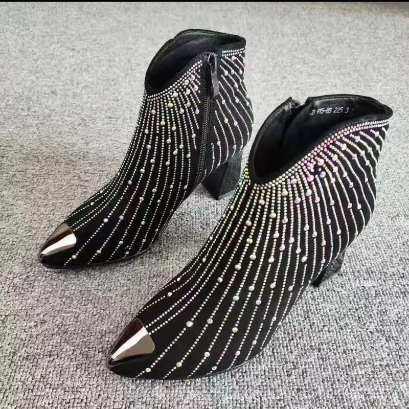 Ghete de iarnă unisex cu paiete metalice și cristale, vârf ascuțit, toc mic