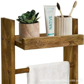 Raft de prosoape din lemn, montat pe perete, fără găuri, depozitare baie, cu mai multe niveluri