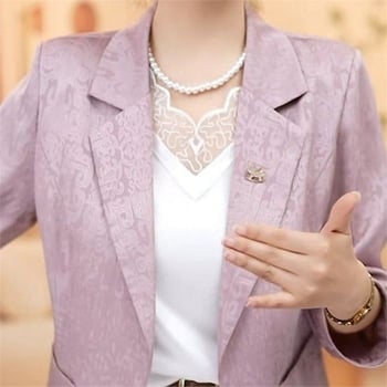 Sacou femei slim fit, mâneci 3/4, nasture unic, rever de sacou, poliester, vară 2026