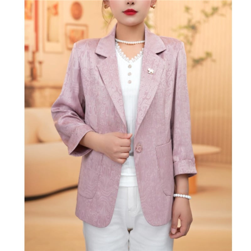 Sacou femei slim fit, mâneci 3/4, nasture unic, rever de sacou, poliester, vară 2026