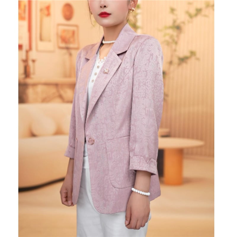 Sacou femei slim fit, mâneci 3/4, nasture unic, rever de sacou, poliester, vară 2026