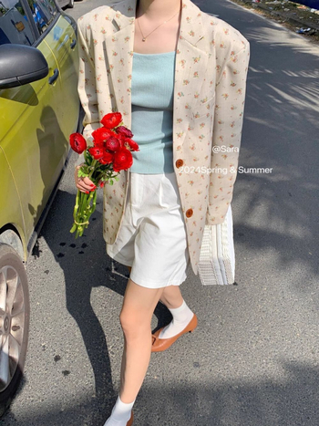 Blazer floral pentru femei, croială lejeră, stil coreean, elegant, primăvara-toamnă 2024