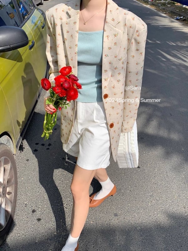 Blazer floral pentru femei, croială lejeră, stil coreean, elegant, primăvara-toamnă 2024