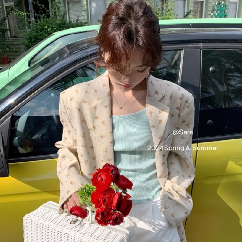 Blazer floral pentru femei, croială lejeră, stil coreean, elegant, primăvara-toamnă 2024