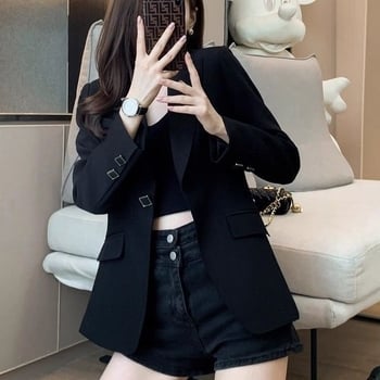 Blazer negru pentru femei, stil primăvară-toamnă, elegant și sofisticat, versatil, sacou croitor