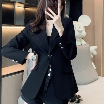 Blazer negru pentru femei, stil primăvară-toamnă, elegant și sofisticat, versatil, sacou croitor