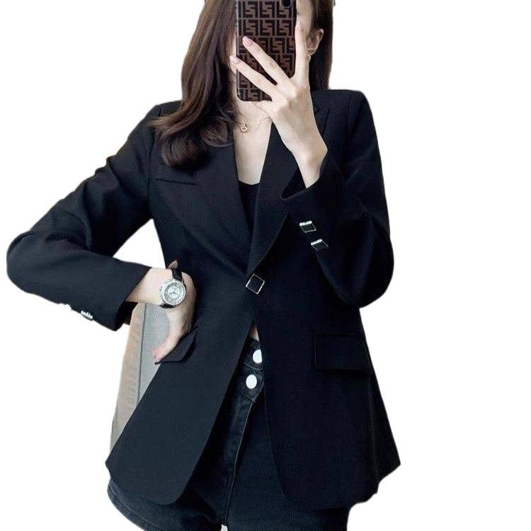 Blazer negru pentru femei, stil primăvară-toamnă, elegant și sofisticat, versatil, sacou croitor