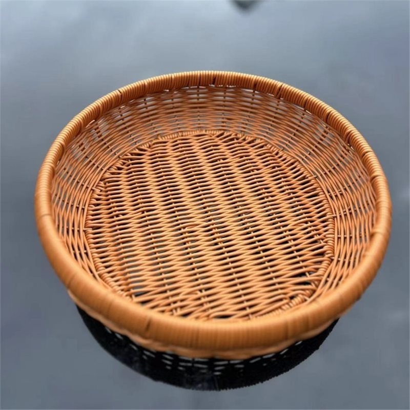 W107 Coș rotund maro din răchită, împletit manual, pentru depozitare, 30×7 cm