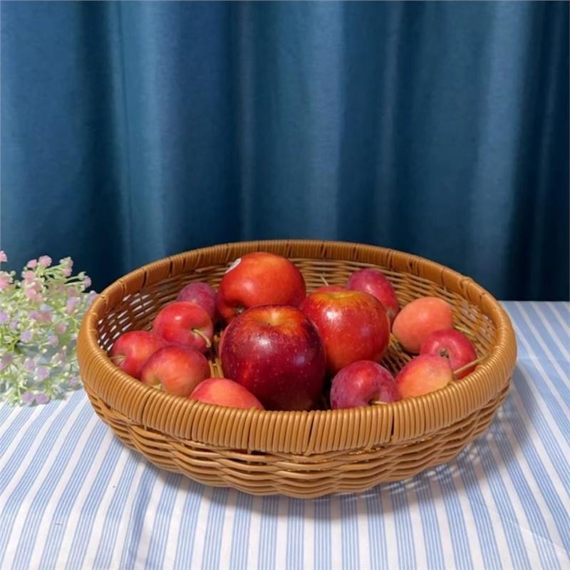 W107 Coș rotund maro din răchită, împletit manual, pentru depozitare, 30×7 cm
