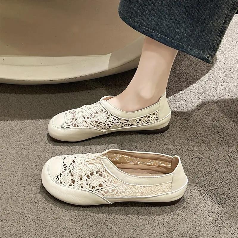 Ženske ljetne prozračne slip-on platnene cipele s mrežastim gornjim dijelom, etnički stil, mekana ravna potplata
