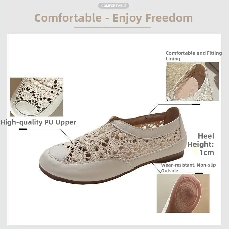 Női nyári lélegző vászon slip-on cipő hálós felsőrésszel, etnikus stílus, puha, sík talp