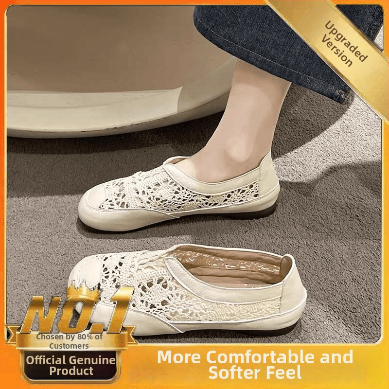 Női nyári lélegző vászon slip-on cipő hálós felsőrésszel, etnikus stílus, puha, sík talp