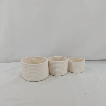 Set de coșuri de depozitare din sfoară de bumbac — trei coșuri mari de depozitare