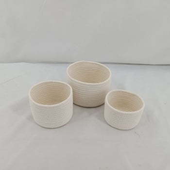 Set de coșuri de depozitare din sfoară de bumbac — trei coșuri mari de depozitare