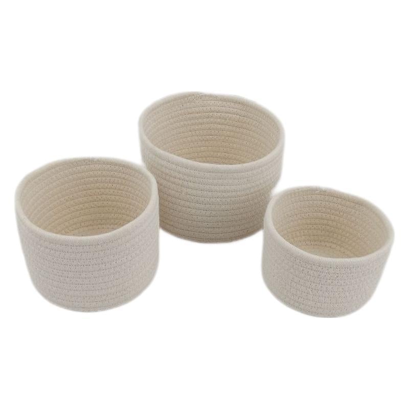 Set de coșuri de depozitare din sfoară de bumbac — trei coșuri mari de depozitare