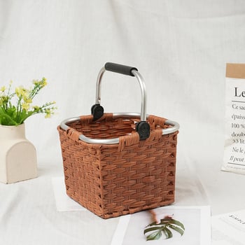 Coș pătrat de depozitare din ratan pentru uz casnic și exterior, potrivit pentru cumpărături și picnic; culoare maro închis sau maro deschis; dimensiuni mare/mediu/mic