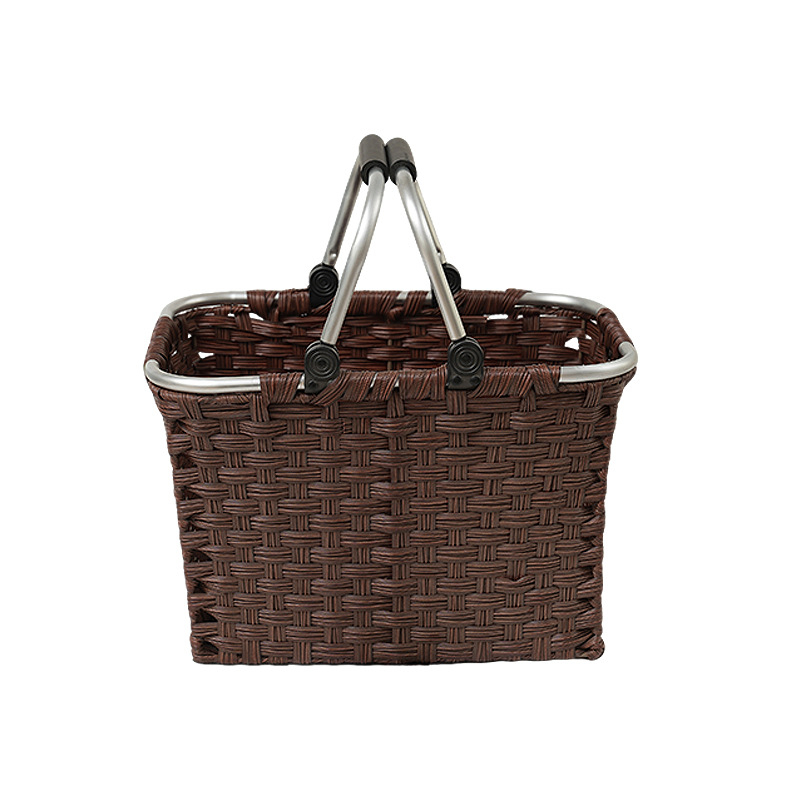 Coș pătrat de depozitare din ratan pentru uz casnic și exterior, potrivit pentru cumpărături și picnic; culoare maro închis sau maro deschis; dimensiuni mare/mediu/mic