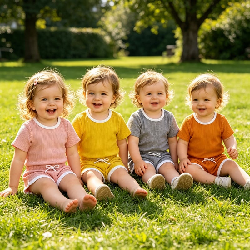 Kids Tales Set din două piese pentru bebeluți: tricou cu mânecă scurtă, culoare solidă, și pantaloni scurți