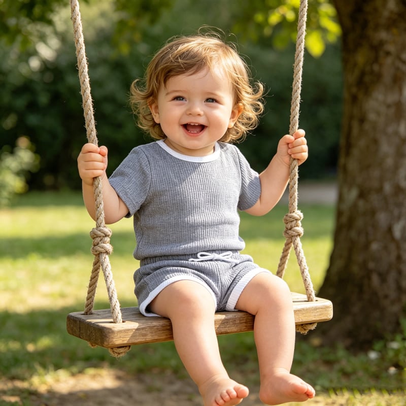 Kids Tales Set din două piese pentru bebeluți: tricou cu mânecă scurtă, culoare solidă, și pantaloni scurți