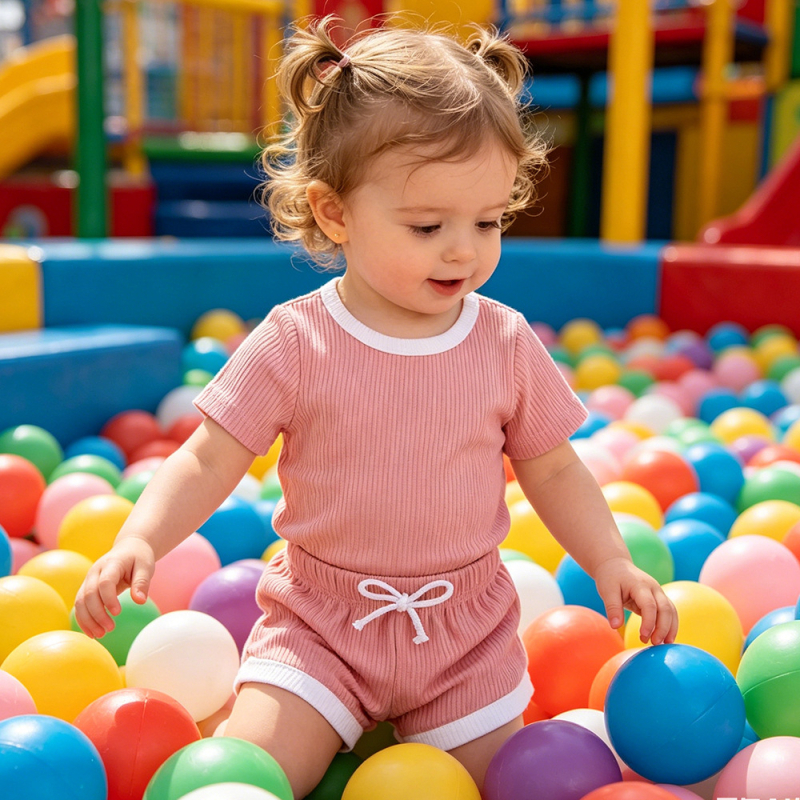 Kids Tales Set din două piese pentru bebeluți: tricou cu mânecă scurtă, culoare solidă, și pantaloni scurți