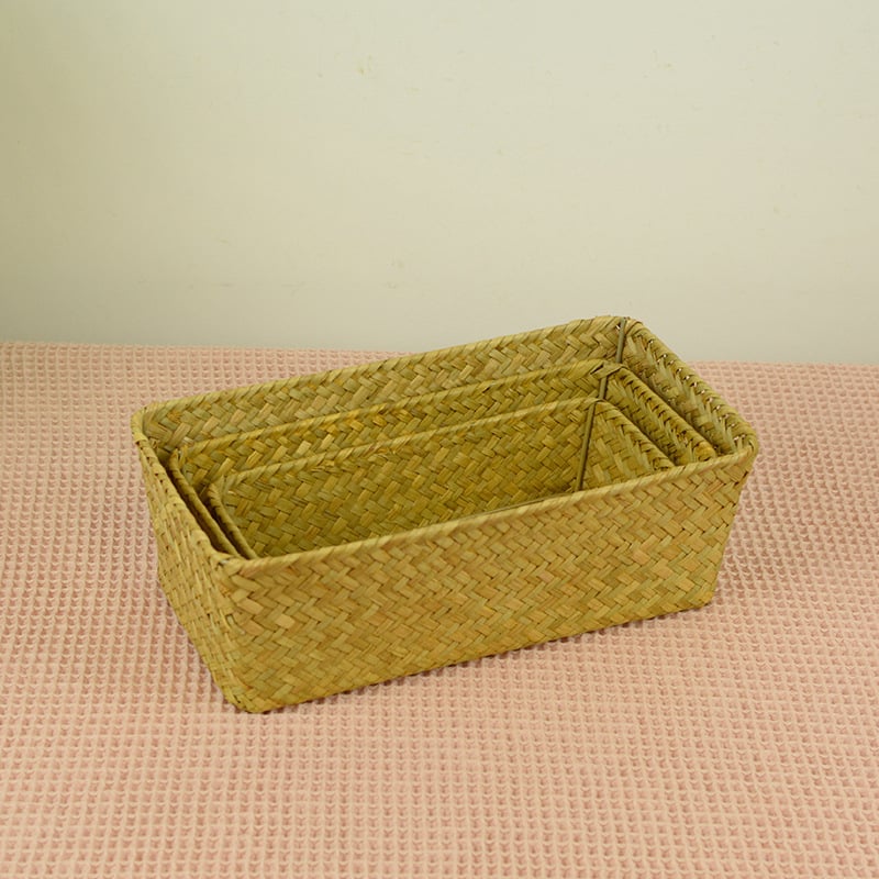 Coș de depozitare minimalist din paie pentru casă și birou, organizator pentru masă de machiaj, coș pentru gustări la birou, personalizabil