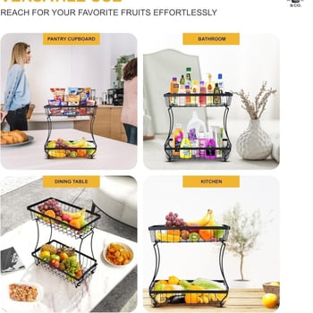 Raft de depozitare cu două etaje pentru fructe și legume, pentru uz casnic, organizator multifuncțional pentru bucătărie