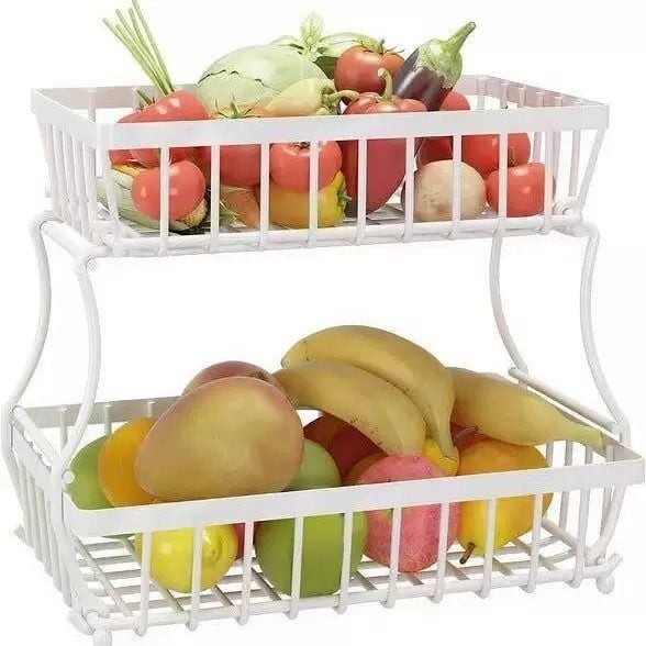 Raft de depozitare cu două etaje pentru fructe și legume, pentru uz casnic, organizator multifuncțional pentru bucătărie