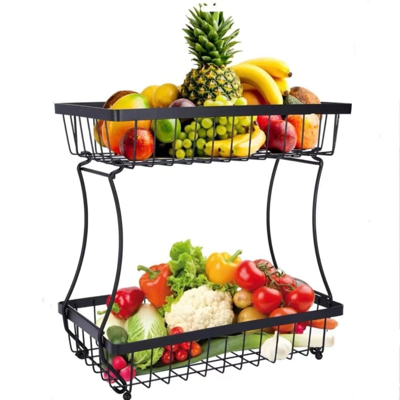 Raft de depozitare cu două etaje pentru fructe și legume, pentru uz casnic, organizator multifuncțional pentru bucătărie