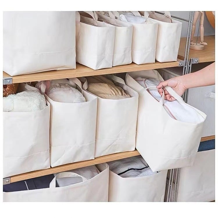 Organizator pentru haine în dulap, din pânză cu bumbac și in, coș de depozitare, stil minimalist modern