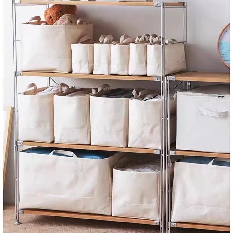 Organizator pentru haine în dulap, din pânză cu bumbac și in, coș de depozitare, stil minimalist modern