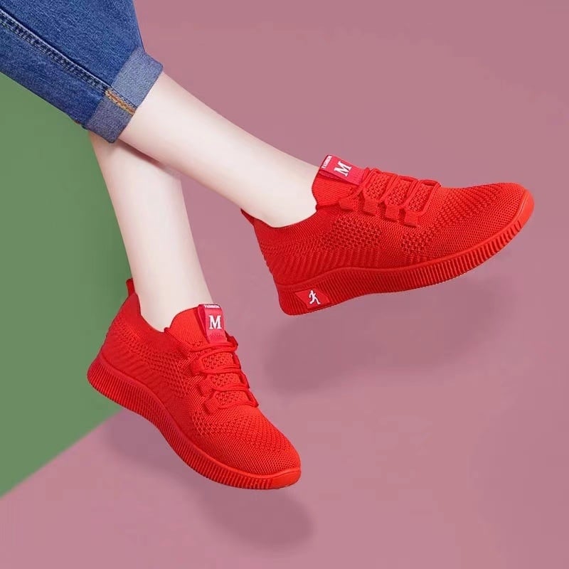 Pantofi casual pentru femei, respirați, talpă moale, pantofi de dans, Fly-Knit, stil coreean, roșii