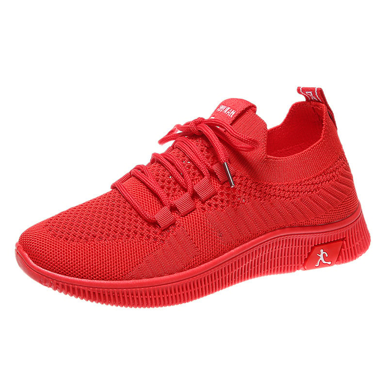 Pantofi casual pentru femei, respirați, talpă moale, pantofi de dans, Fly-Knit, stil coreean, roșii