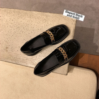 Grape Mom Studiolee Elegáns fémlánc retro slip-on bőr cipő középmagas sarkú