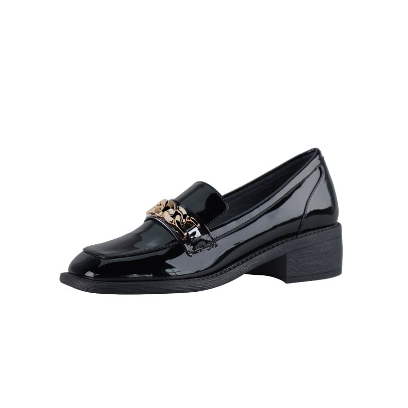 Grape Mom Studiolee Elegáns fémlánc retro slip-on bőr cipő középmagas sarkú