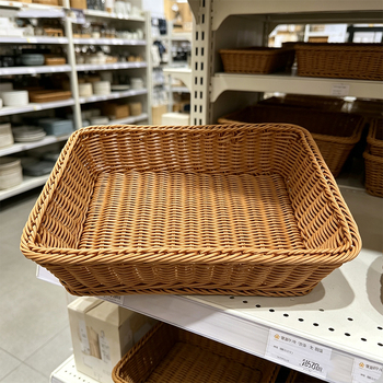Coș imitat din ratan pentru fructe și pâine, coș împletit din plastic pentru expunerea fructelor și a legumelor