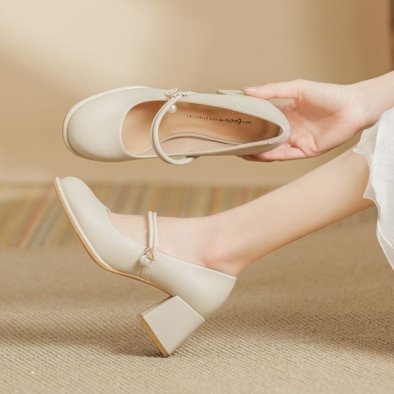 Tavaszi új stílusú vastag sarkú slip-on Mary Jane cipő, vízálló platformával, magasságot növelő sarokkal, mindennapi viselethez és koszorúslányoknak