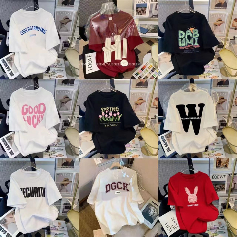 Tricou damă din bumbac, mărime plus, mânecă scurtă, vară, imprimeu geometric, croială lejeră, guler rotund