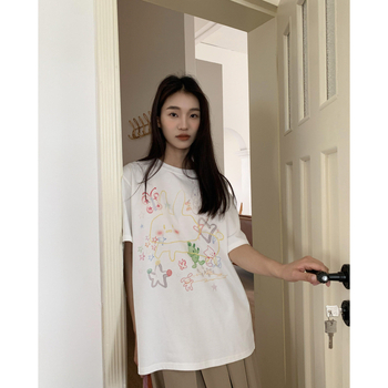 Tricou damă cu imprimeu original și amuzant, mâneci scurte, vară, croială lejeră, top pentru siluetă mică